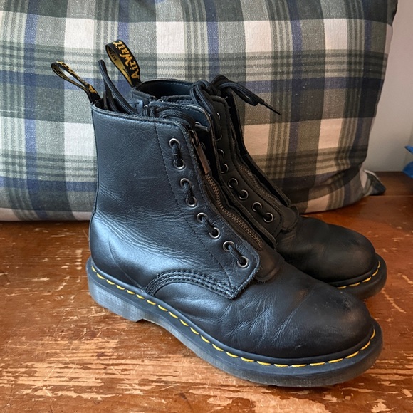 Dr. Martens 1460 Pascal Front Zip Black Leather Lace Up Combat Boots size 8 - Picture 4 of 10